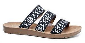 Corkys Dafne Triple Strap Slide-on Sandals  Black & White Aztec size 10