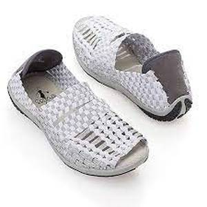 Corkys Featherlite Float Woven Elastic Memory Foam Peep Toe Sandals  WhiteSilver Size 6