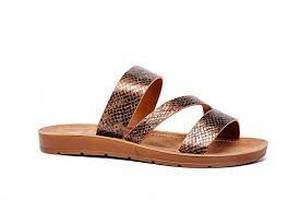 Corkys Lydia Asymmetrical Triple Strap Slip-on Sandals  Bronze Snake Size 10