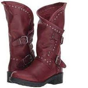 Musse & Cloud Falida Leather Studded Buckle Boots  Burgundy Size 41