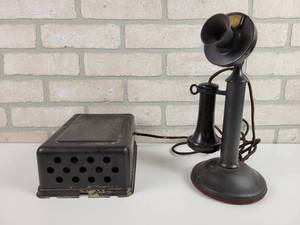 lot 315 image: Antique Western Electric Candlestick Telephone w Original Ringer Box