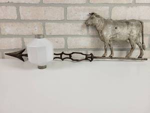 lot 324 image: Antique Dodd & Struthers 10-Sided Milk Glass Lightning Ball, Bull Weather Vane (Suffered a gunshot wound) and Lightning Rod