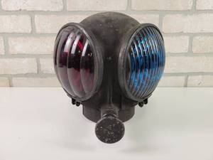 lot 326 image: Antique ADLAKE Cannonball Railroad Signal Lantern - (3) Blue Glass Lenses and (1) Red Glass Lens