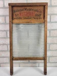 lot 345 image: Antique Glass Panel Washboard - National Washboard Co. No. 860