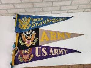 lot 348 image: (3) Vintage Felt U.S. ARMY Pennants