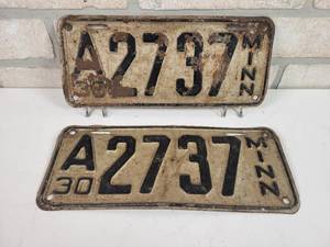 lot 363 image: 1930 Matched Pair of Minnesota License Plates
