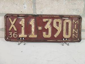 lot 364 image: 1936 Red NON-Farm Truck Minnesota License Plate
