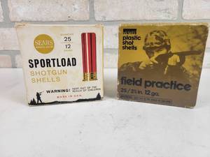 lot 387 image: (2) Vintage Sears  Montgomery Ward Boxes of Shotgun Shells
