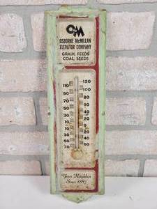 lot 414 image: Vintage Osbourne McMillian Elevator Company Metal Thermometer - Grain, Feeds, Coal & Seeds