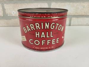 lot 445 image: Vintage Tin BARRINGTON HALL 1# Coffee Can