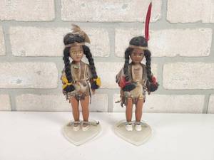 lot 476 image: (2) Vintage Carlson Native American Indian Dolls - Made in Maple Lake, MN