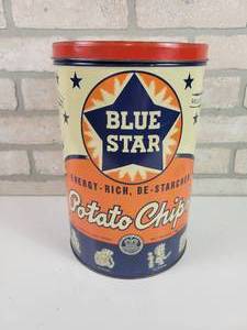 lot 506 image: Vintage Blue Star Potato Chip Metal Tin