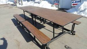 lot 130 image: 117 Folding Roll away Table  Model UF12BEDNPB9-LMB  Size 117