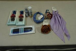 lot 297 image: Hair Clips, Hair Ties,Travel Size ShampooDry Shampoo, Combs, Headband