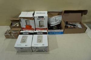 lot 309 image: 2 Keyless Entry Dead Bolts & 2 Electronic Lever with Assorted Door Handles