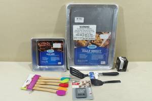 lot 100 image: Assorted Kitchen Products -Rada Baking Pans, Timer, Mini Utensils