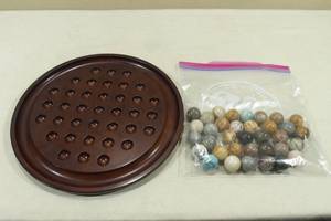 lot 134 image: Carved Wood Solitaire Board Game with Large Marbles