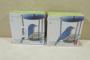 lot 160 image: 2 Mosaic Floral Bird Feeders -Red & Aqua
