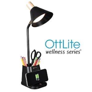 Ottlite LED Desk Organizer Lamp with Wireless Charging Stand  WHITE