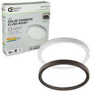 Commercial Electric 13 in. Color Selectable LED Flush Mount with Night Light Feature Optional White and Oil Rubbed Bronze Trim Rings