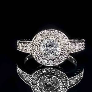 1.51ctw Round Diamond Halo Etched Milgrain Edge Engagement Ring in Platinum $6,999 Retail VIDEO