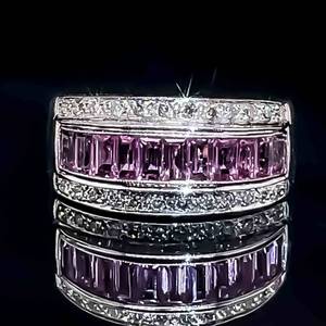 Natural Pink Sapphire & Diamond Triple Row Tapered Band Ring in 18k White Gold $3,300 Retail VIDEO