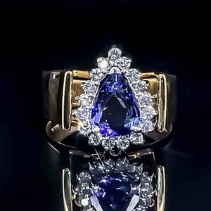 Natural Tanzanite & Diamond Cocktail Halo Cluster Ring in 14k Yellow Gold $3,800 Retail VIDEO