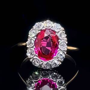 2.55 Carat Natural Pink Sapphire & Diamond Old European Cut Oval Ring in 14k Yellow Gold $8,880 Retail VIDEO