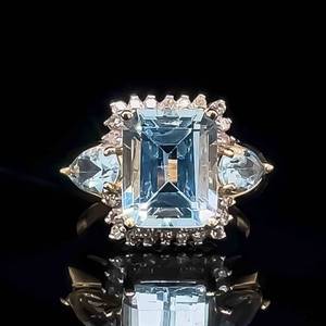 4 Carat Natural Aquamarine & Diamond Multi-Stone Cocktail Cluster Ring in 14k Yellow Gold $5,200 Retail VIDEO