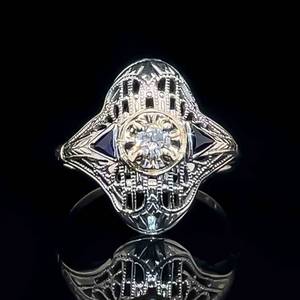 Antique Natural Blue Sapphire & Diamond Art Deco Filigree Estate Ring in 18k White Gold $2,875 Retail VIDEO