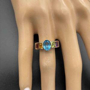 Colorful Gemstone Citrine, Blue Topaz, Amethyst, Garnet & Peridot Ring in Yellow Gold VIDEO