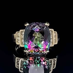 Mystic Topaz & Natural Diamond Cocktail Ring in 14k Yellow Gold VIDEO