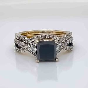 2 CARAT Natural Black Diamond Engagement Ring & Wedding Band 2-Piece Bridal Set in 18k Yellow Gold $3,850 Retail VIDEO