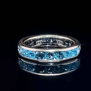1 Carat Alternating Blue Topaz Tones Channel set Band in 14k White Gold. $1,900 Retail
