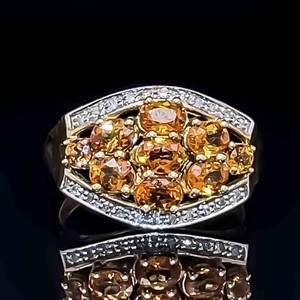 Oval Citrine & Diamond Two Row Dome-Shaped Cluster Ring in 14k Yellow Gold VIDEO