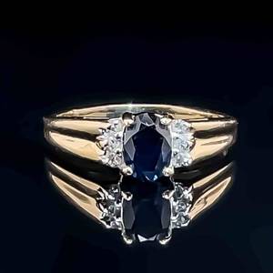 Natural Blue Sapphire & Diamond Cluster Cathedral Ring in 14k Yellow Gold VIDEO