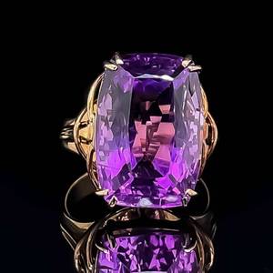 13 CARAT Large Rectangular Amethyst Solitaire Statement Ring in 14k Yellow Gold $1,250 Retail VIDEO
