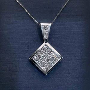 1.50 Carat Diamond VS ClarityG Color Princess Square Drop Pendant in 18k White Gold $4,800 Retail VIDEO