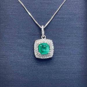 Natural Colombian Emerald & Diamond Cushion Cut Halo Cluster Pendant in 14k White Gold $2,000 Retail VIDEO