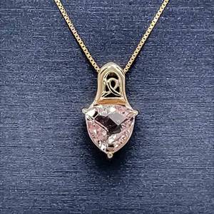 Triangle Natural Morganite Drop Filigree Openwork Pendant in 14k Yellow Gold $1500 Retail VIDEO