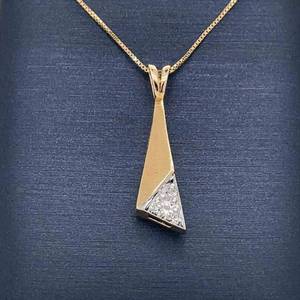 Diamond Contemporary Elongated Triangle Geometric Pendant in 14k Yellow Gold $1100 Retail