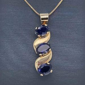 Iolite Three-Stone Past, Present & Future Journey Swirl Pendant in 14k Yellow Gold $1450 Retail