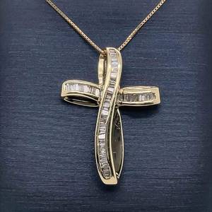1.00 Carat Diamond Contemporary Ribbon Cross Pendant in Yellow Gold Retail $2,750 VIDEO