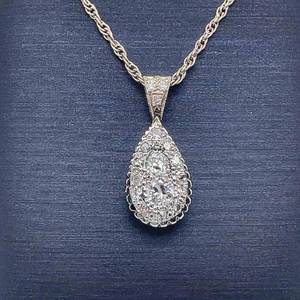 Impressive 0.65ctw Diamond Pave Pear Drop Pendant Singapore Chain Necklace in 14k White Gold $3600 Retail