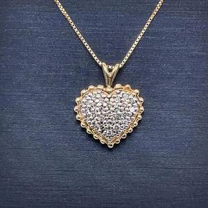 Diamond Pave Heart Pendant Necklace in 14k Yellow Gold