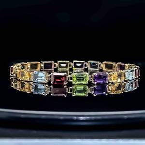 Emerald-Cut Multi-Color Semi-Precious Gemstone Bracelet in 14k Yellow Gold Garnet, Citrine, Peridot, Amethyst, Blue Topaz $1850 Retail