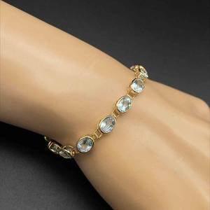 Natural Aquamarine Oval Bezel Link Bracelet in 14k Yellow Gold $3,200 Retail