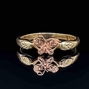 Black Hills Gold Butterfly Motif Estate Ring in Two Tone Gold
