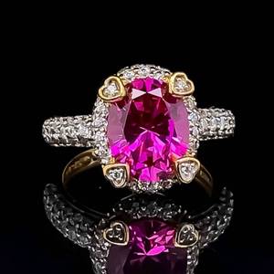 Ladies Oval Ruby - Deep Royal Pink Color Ring in 925 Sterling Silver