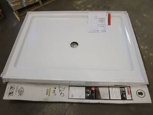 lot 19 image: Delta Classic 500 48 in. L x 34 in. W Alcove Shower Pan Base with Center Drain in High Gloss White (CRACKED IN THE CORNER)